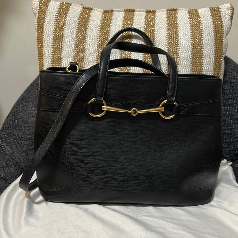 Gucci Black and Gold Shoulder Bag with Horsebit Detail